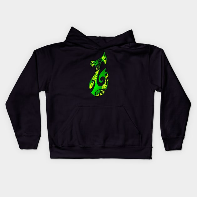 MATAU - green (Fish hook) Kids Hoodie by Nesian TAHITI